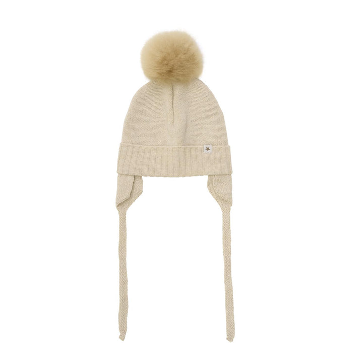 Bonnet Wool Knit Alpaca Pompom  Sand Melange