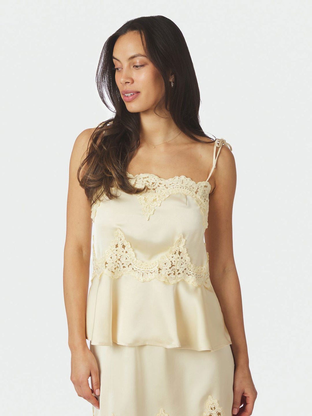 Kaela Heavy Sateen Lace Top  Light Yellow