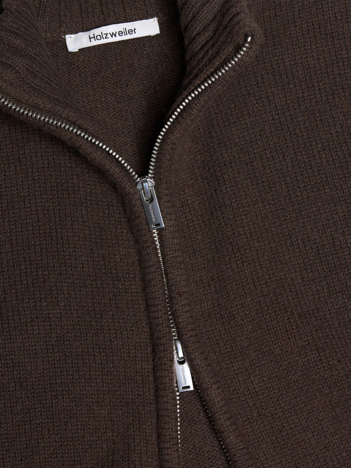 M. Wool Zip Cardigan  Dk. Brown