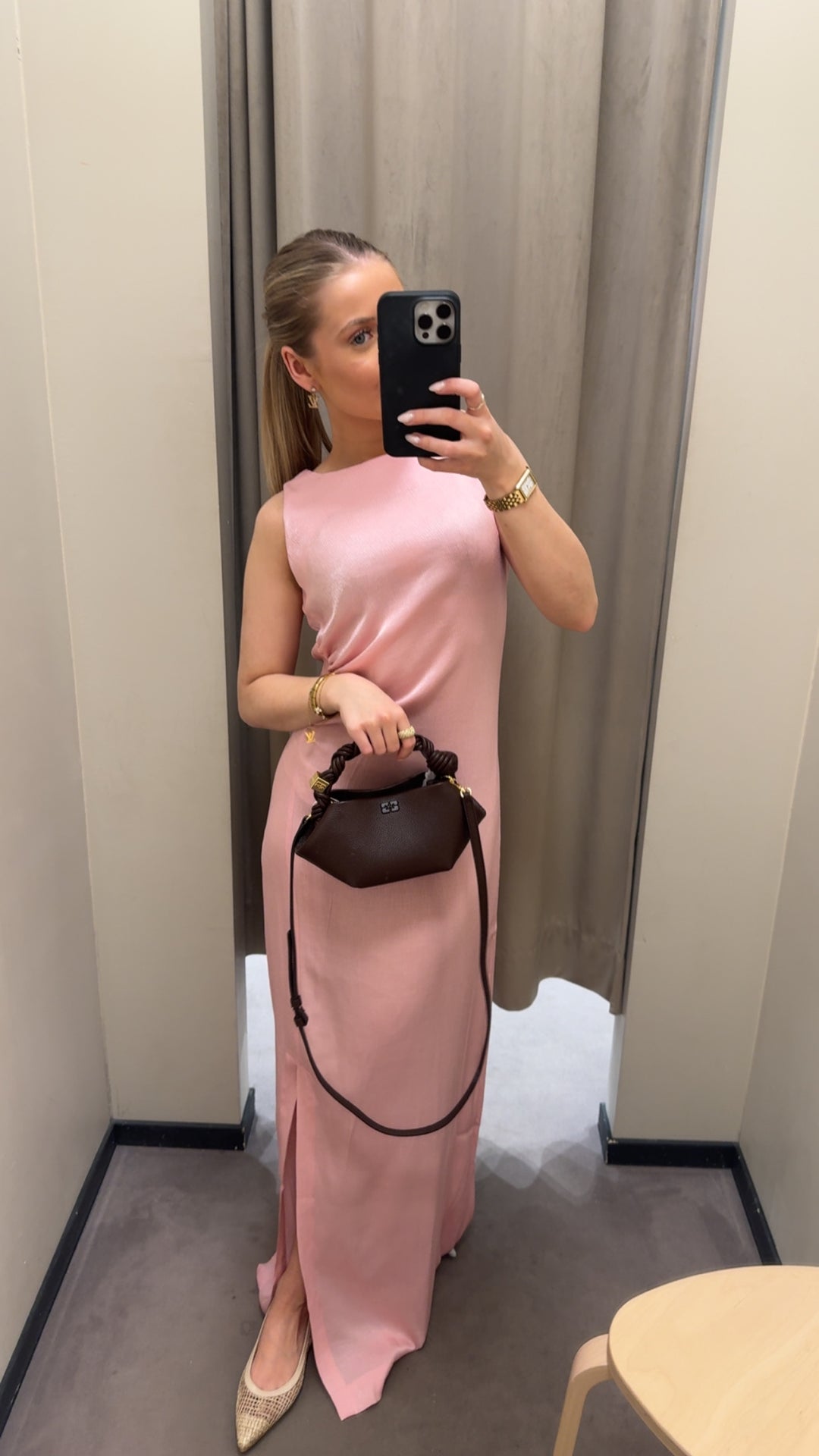 Shiny Sleeveless Dress  Dusty Pink