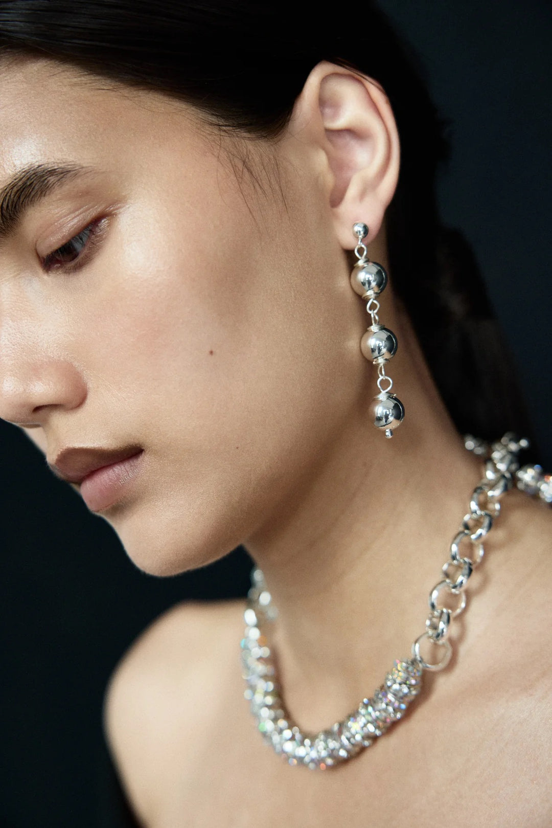 Tiny Trio Sphere Earrings  Silver