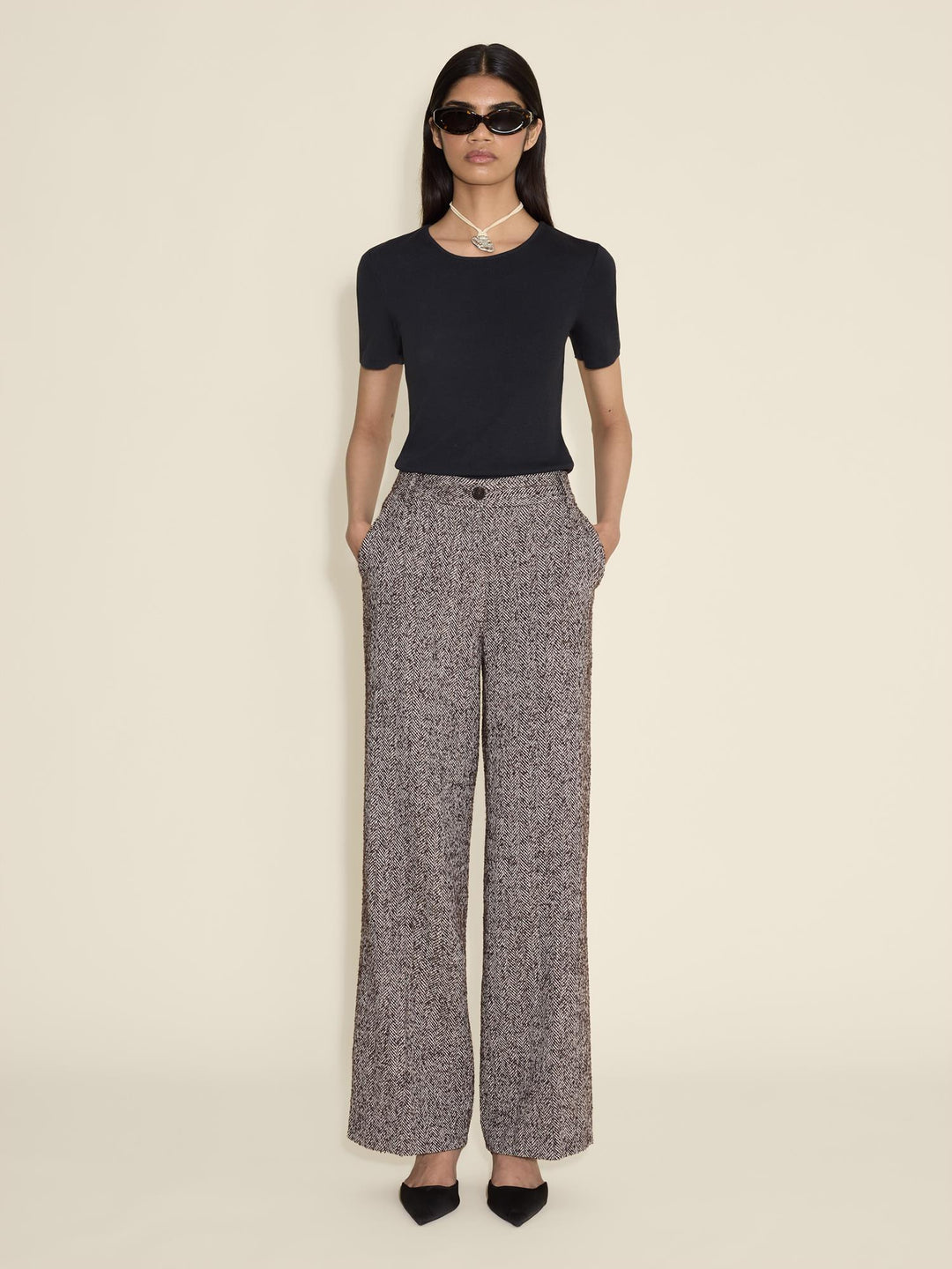 Emi Herringbone Trouser  Brown Mix