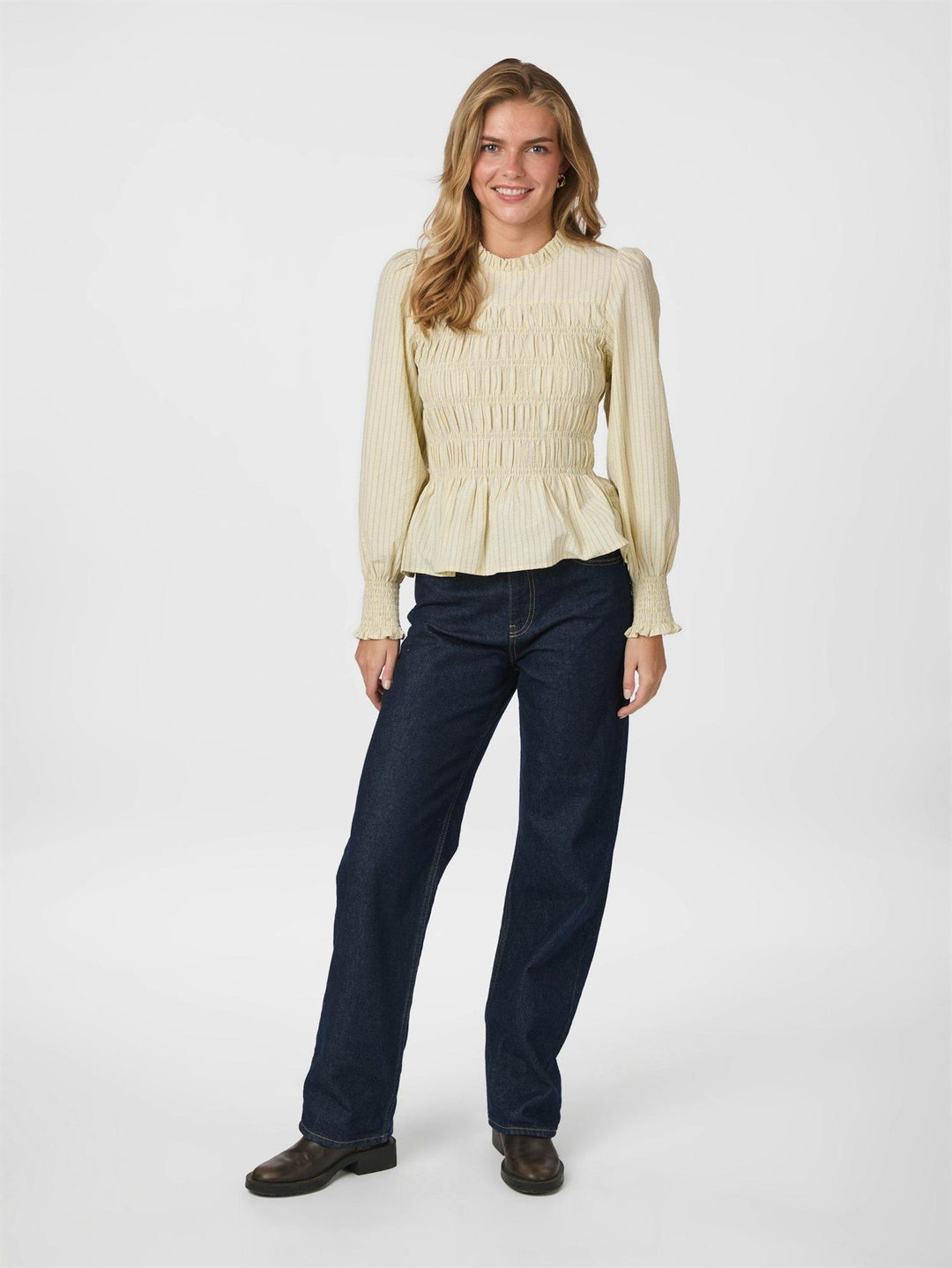 Possa Crepe Stripe Blouse  Light Yellow