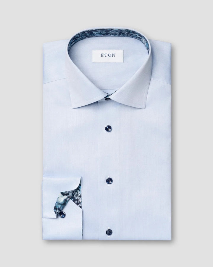 Floral Effect Signature Twill Shirt  Light Blue
