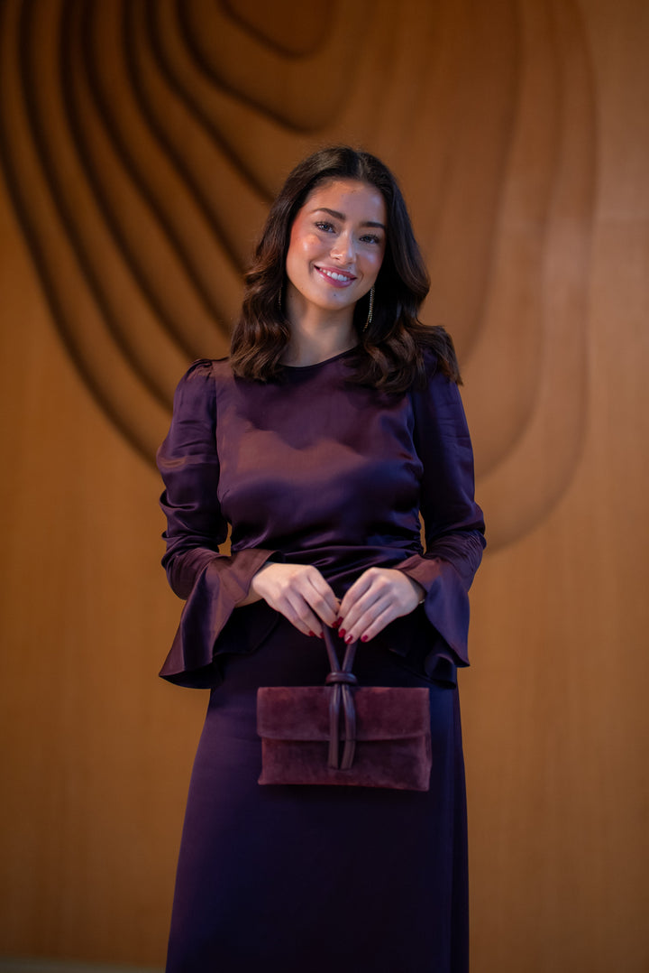 Satin Rouching Dress Burgundy