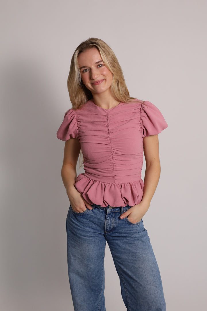 RUCHED PUFF SLEEVE TOP Lilas