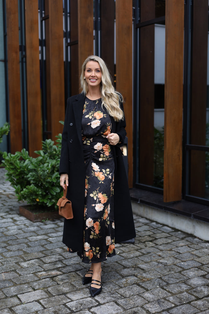 Jacquard Rouching Dress Midnight Roses