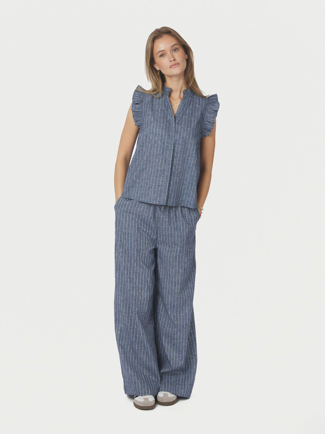 Heifa Emb Stripe Pants  Blue