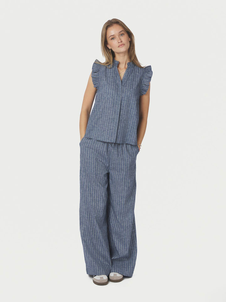 Heifa Emb Stripe Pants  Blue