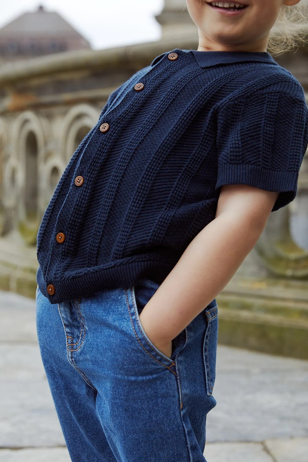 KNITTED PATTERN SHIRT  Navy