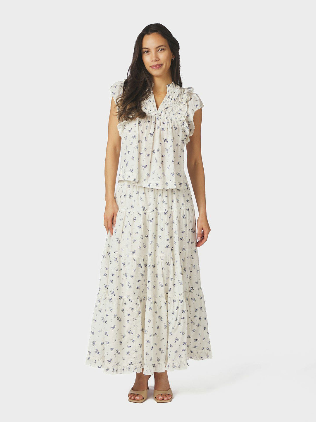 Jayla Small Blossom Top  White Blue