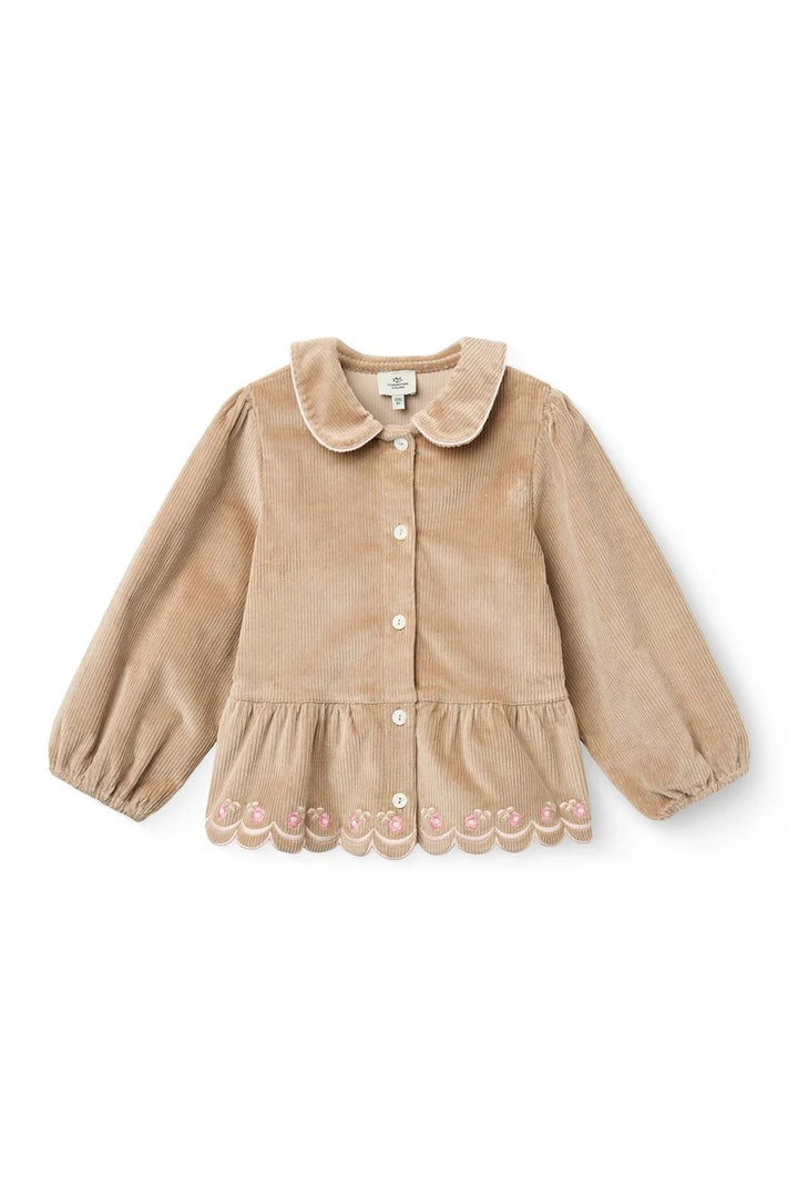 CORDUROY BLOUSE W. EMB.  Beige
