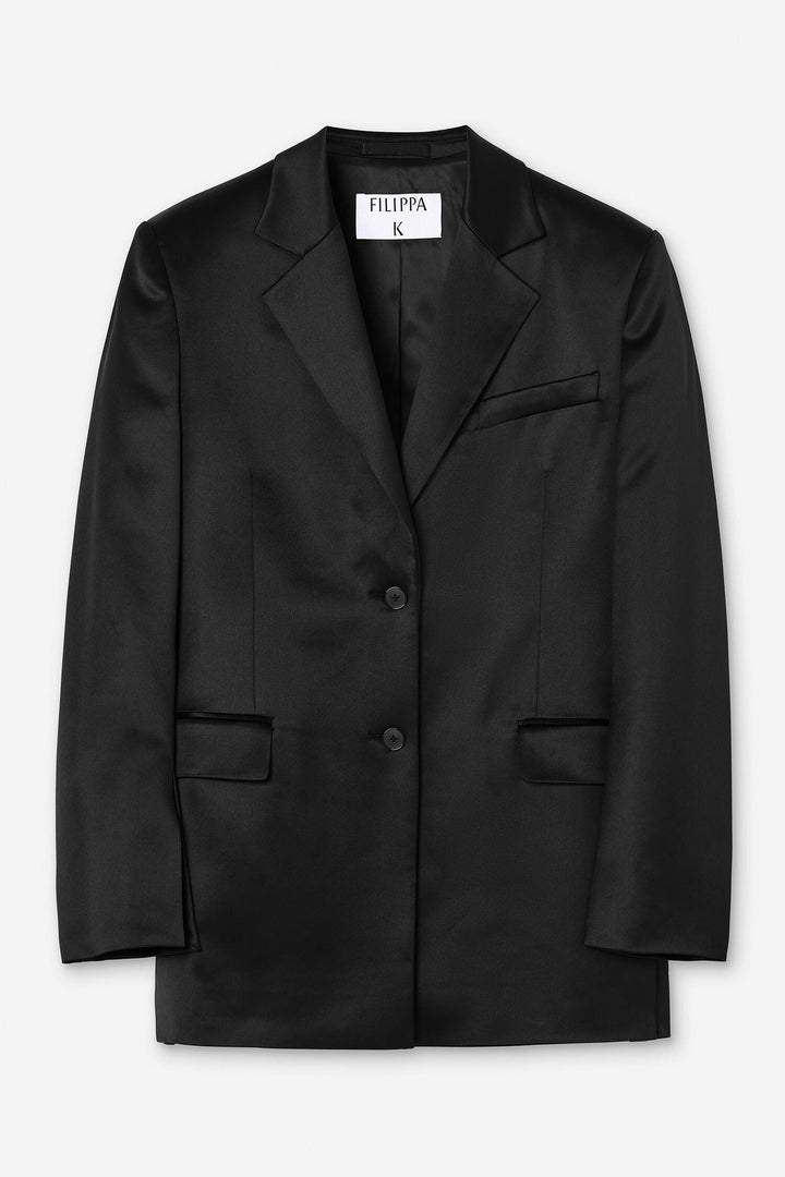 slit satin blazer Black