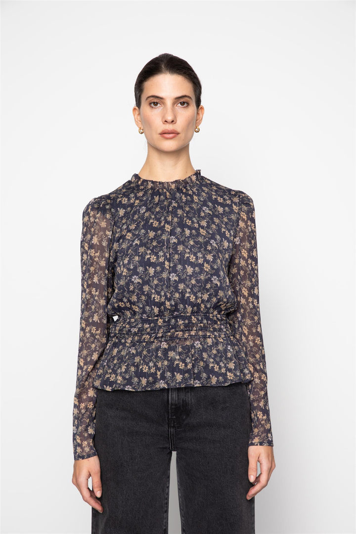 Dina Blouse  Navy Dahlia Print