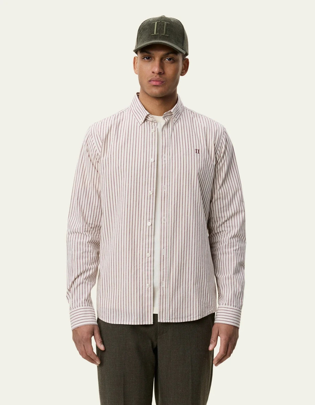 Light Oxford Striped Shirt  Chocolate Truffle Red