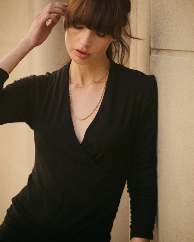 Jersey V-Neck Top  Black