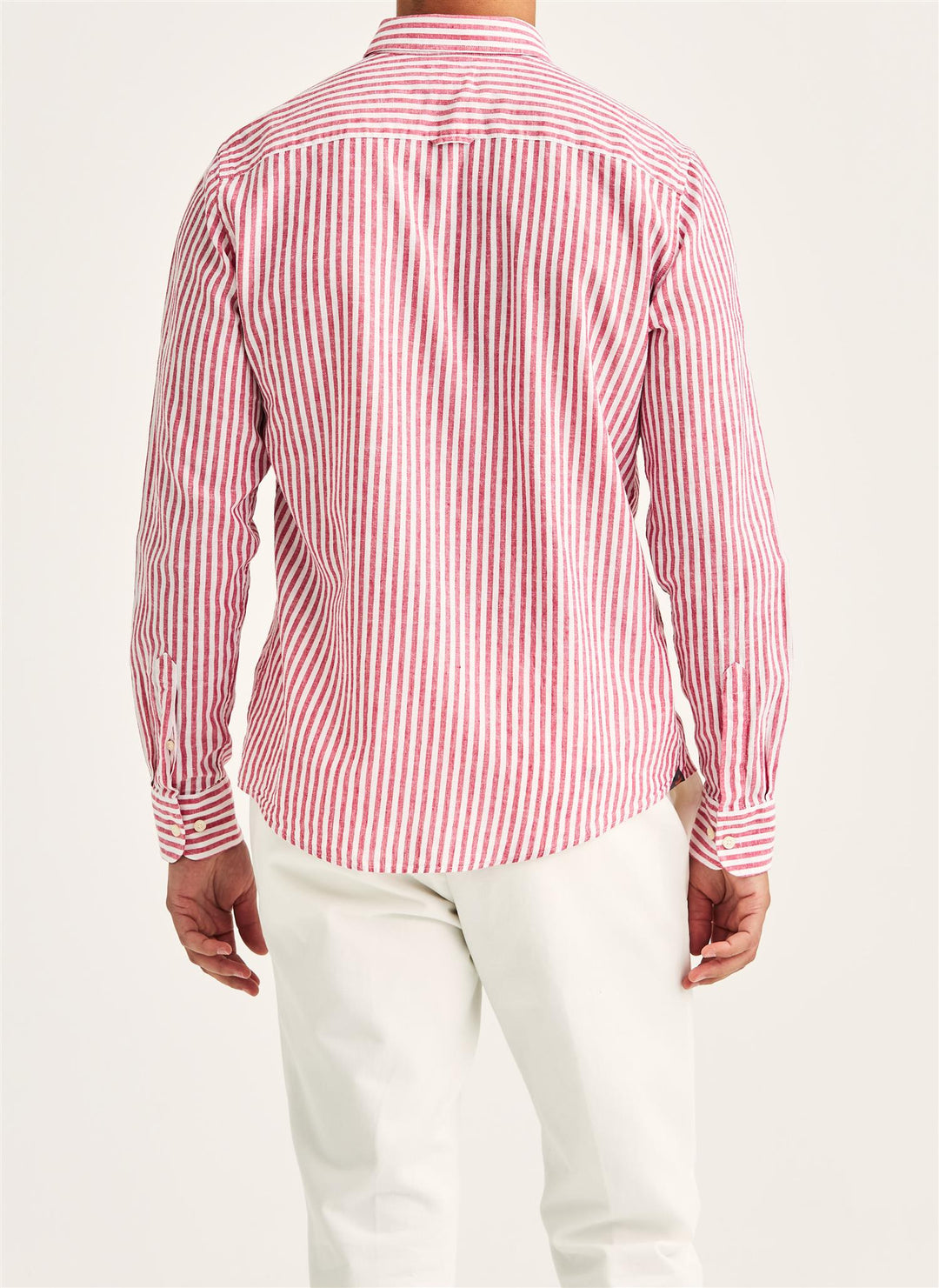 Douglas Linen Stripe Shirt-Classic Fit  Red