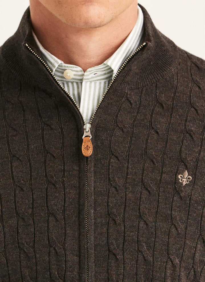 Merino Cable Zip Cardigan  Brown