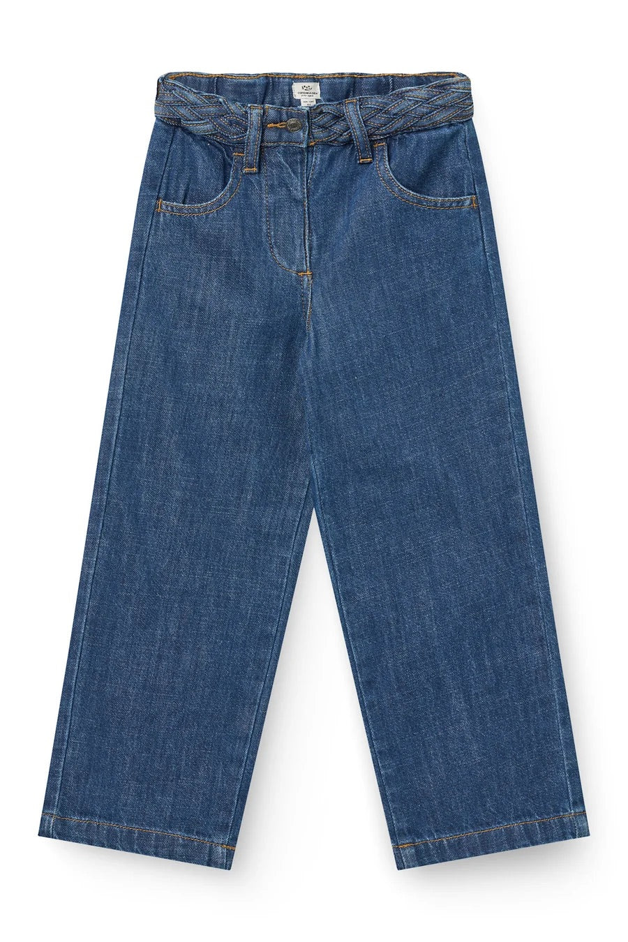 DENIM JEANS W. BRAID WAIST - WIDE FIT  Indigo Blue Wash