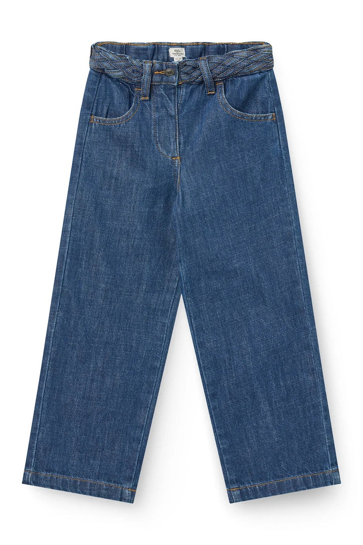 DENIM JEANS W. BRAID WAIST - WIDE FIT  Indigo Blue Wash