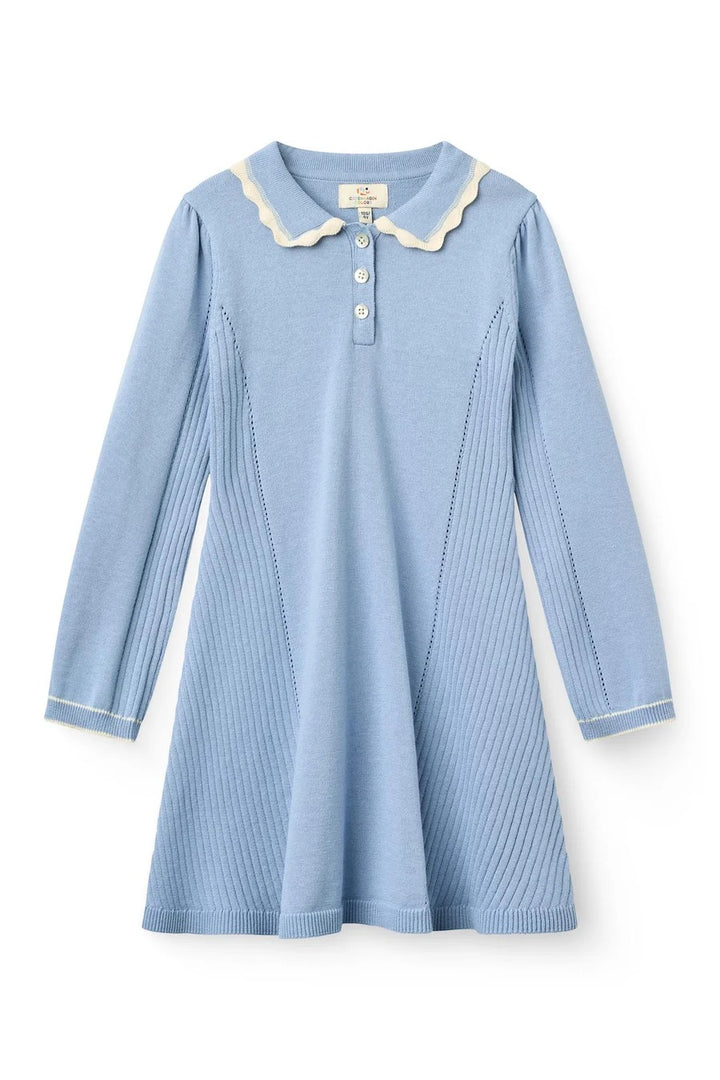 KNITTED PEPLUM DRESS LS  Endless Blue Comb