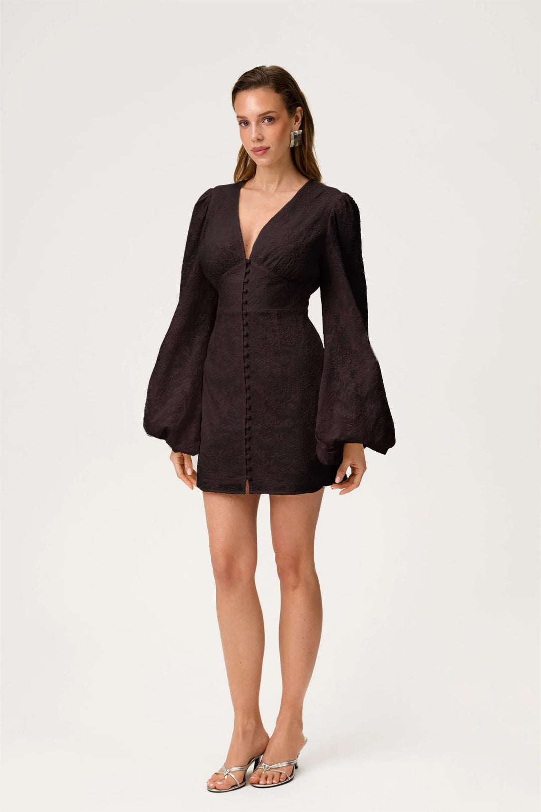 Florence Mini Dress  Brown Embroidery