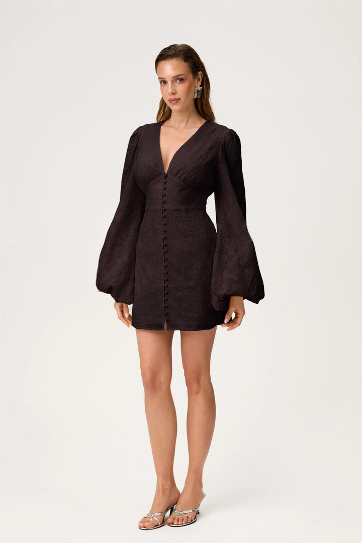 Florence Mini Dress  Brown Embroidery