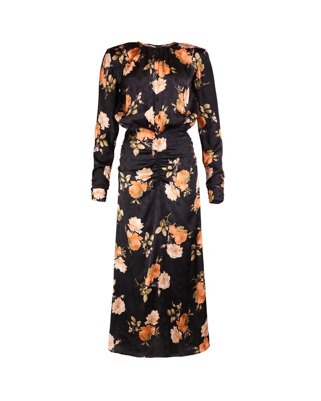 Jacquard Rouching Dress Midnight Roses