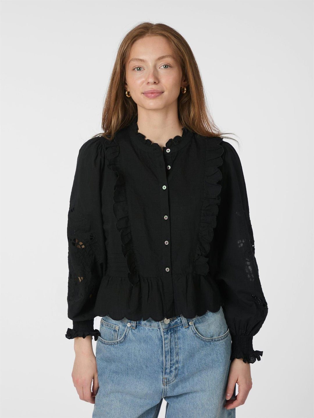 Petrine Embroidery Blouse  Black