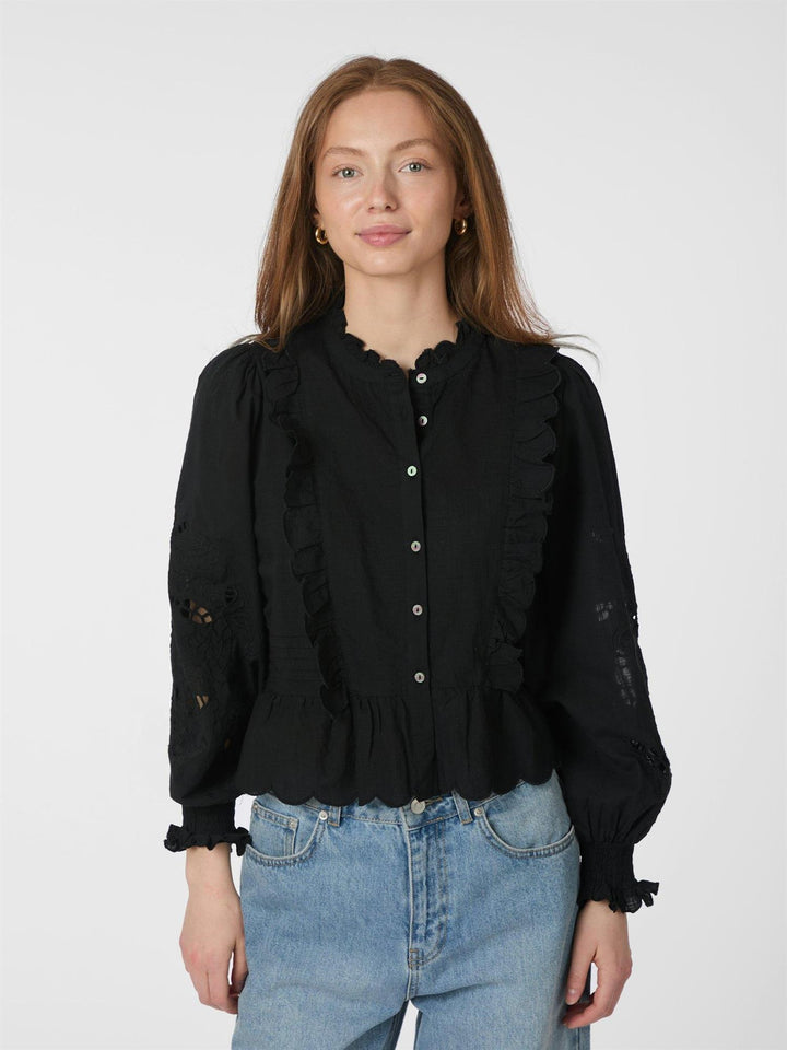 Petrine Embroidery Blouse  Black