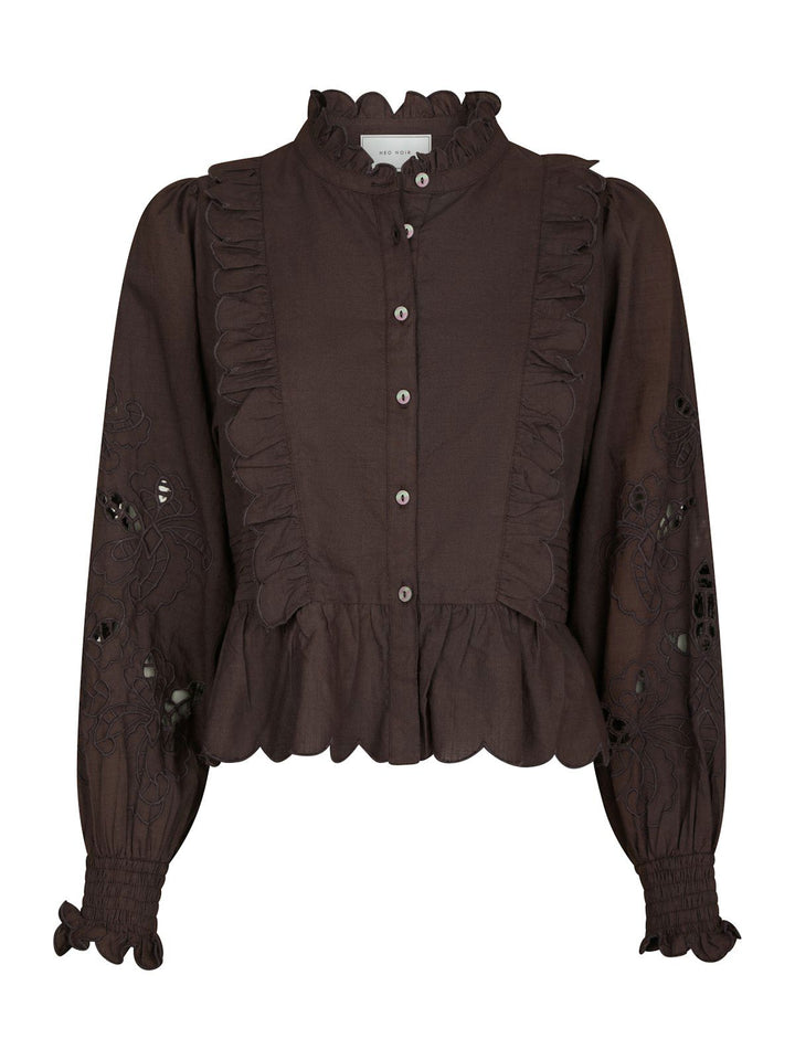 Petrine Embroidery Blouse  Dark Brown