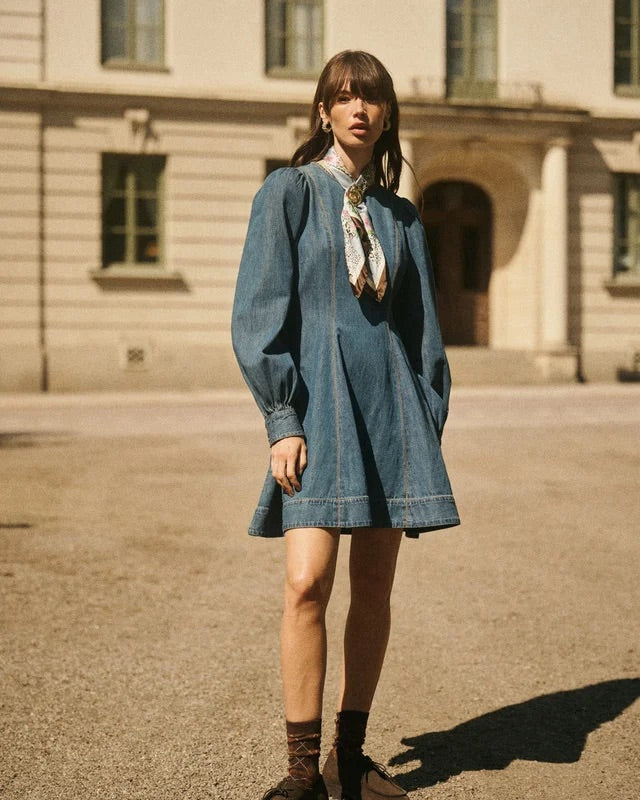 Denim Fitted Dress  Denim Blue