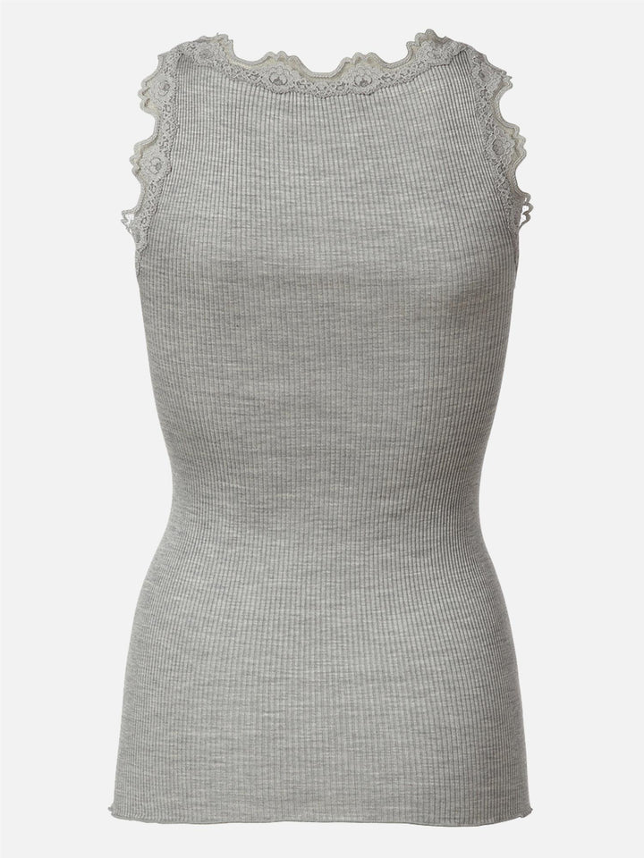 BABETTE SILK TOP W/LACE  Light Grey Melange