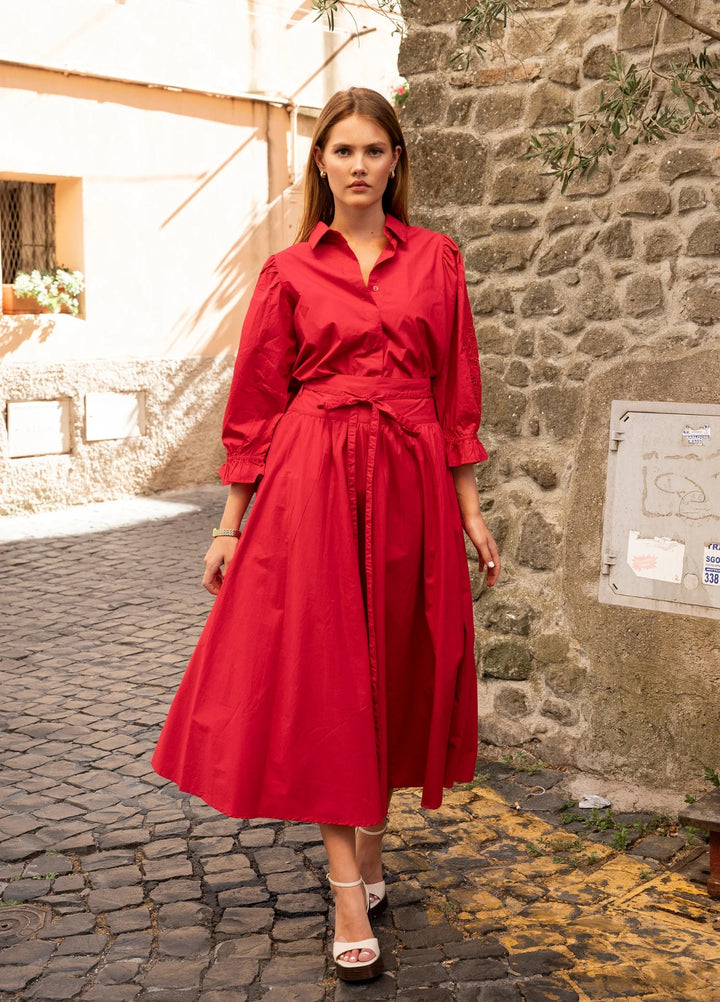 Amy Embroidered Shirt City Red Poplin  City Red Poplin