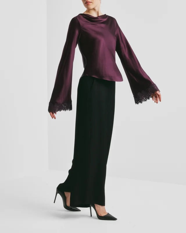 Satin Drape Top  Burgundy