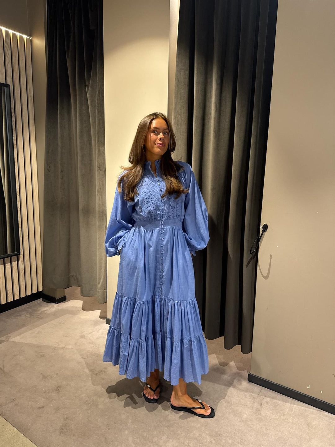 Cotton Slub Midi Dress  Dusty Blue