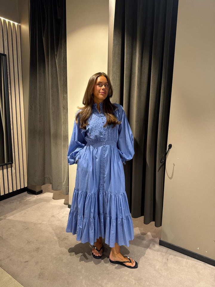 Cotton Slub Midi Dress  Dusty Blue