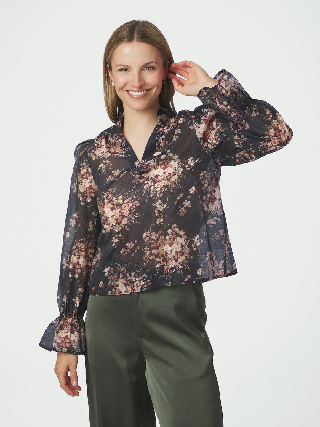 Amara Garden Flower Blouse  Dark Navy
