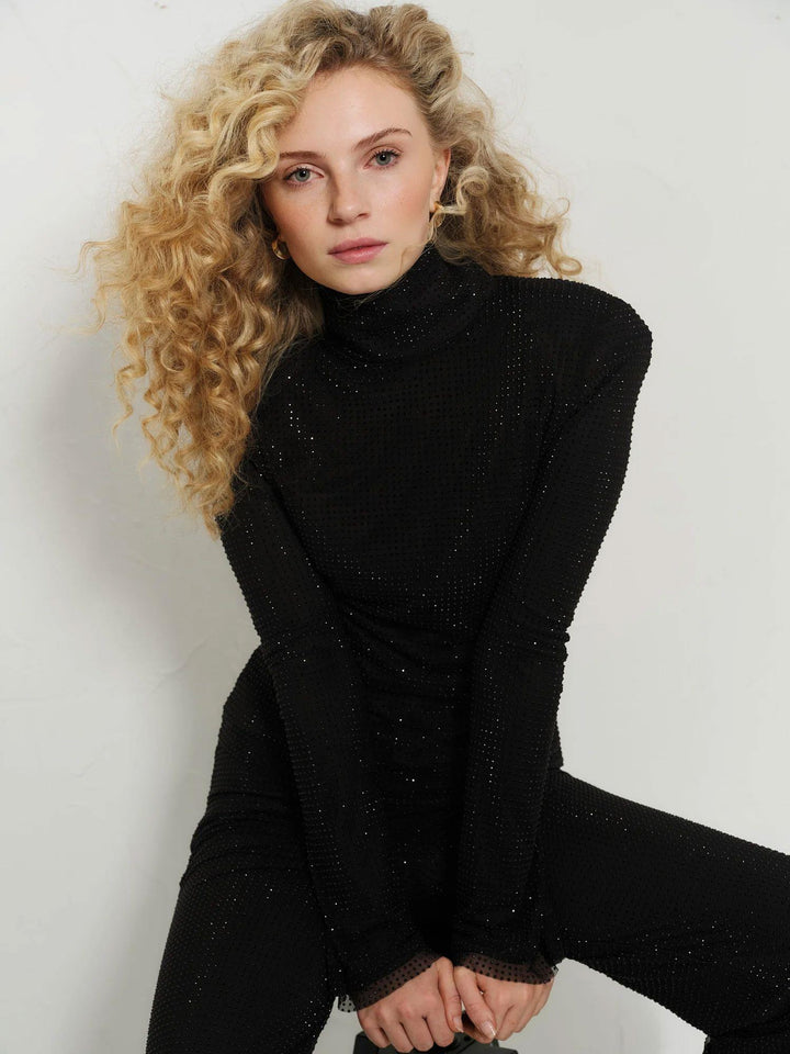 Bella Rhinestone Blouse Black