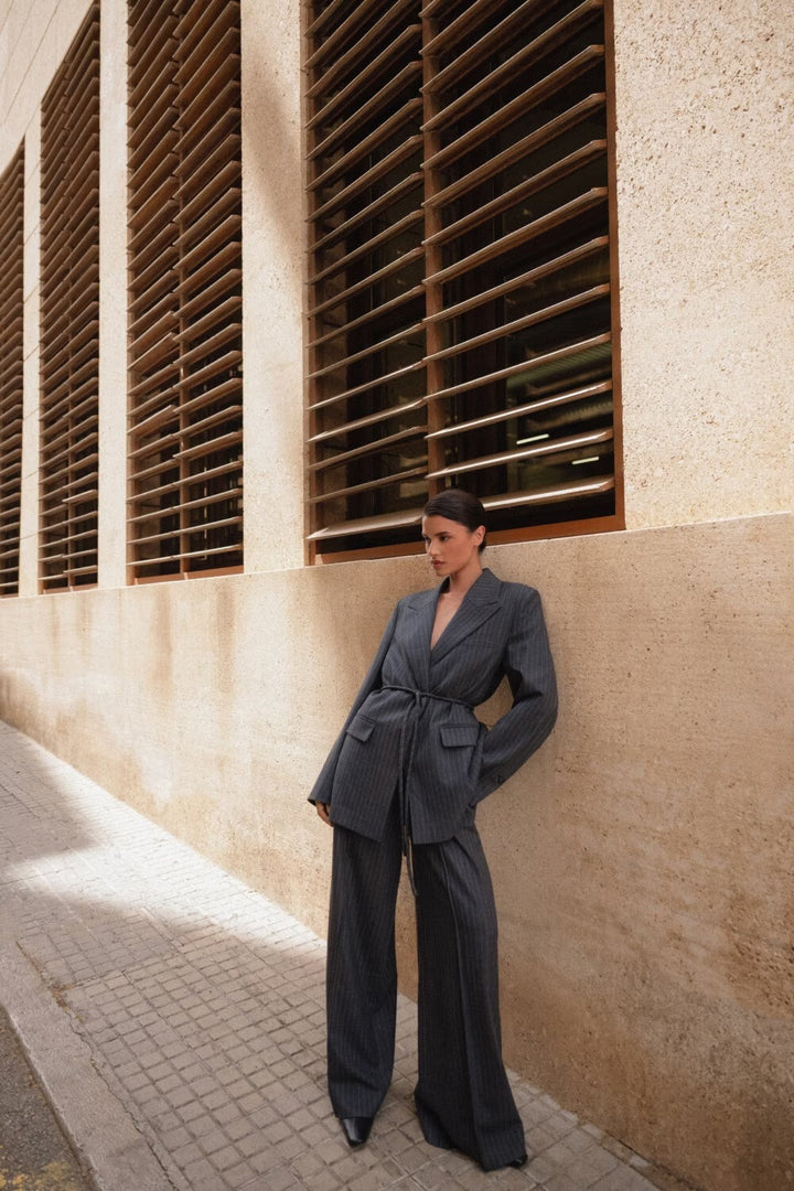 Linn Trousers  Grey Pinstripe