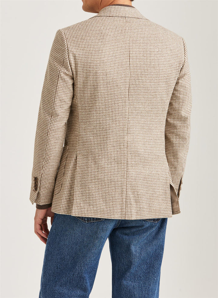 Wool Silk Check Jacket  Khaki