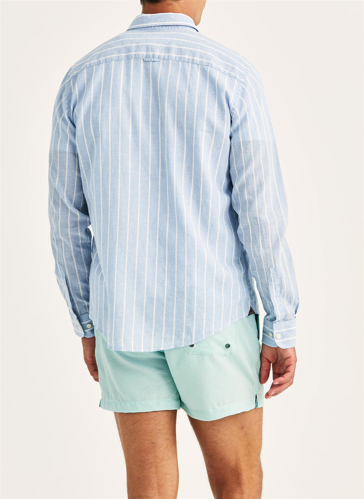 Douglas Linen Mix Stripe Shirt-Classic Fit  Light Blue