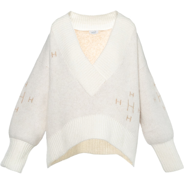 FAM V-neck Sweater  White Alyssum