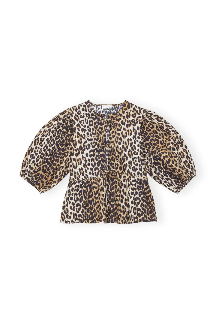 Printed Cotton Poplin Peplum Blouse  Leopard