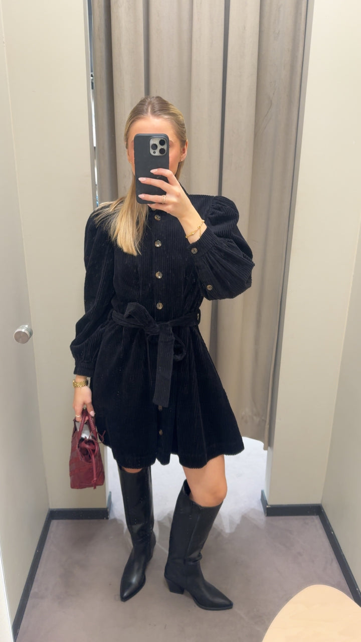 Corduroy Mini Dress  Black