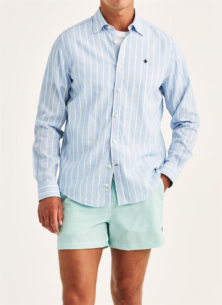 Douglas Linen Mix Stripe Shirt-Classic Fit  Light Blue