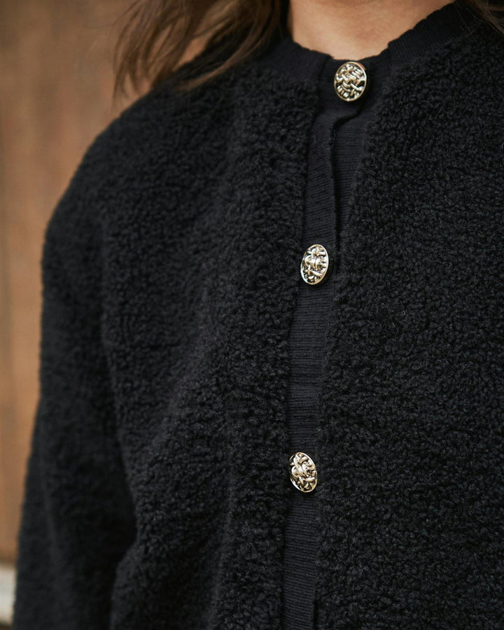 Limo Fluffy Knit Cardigan  Black