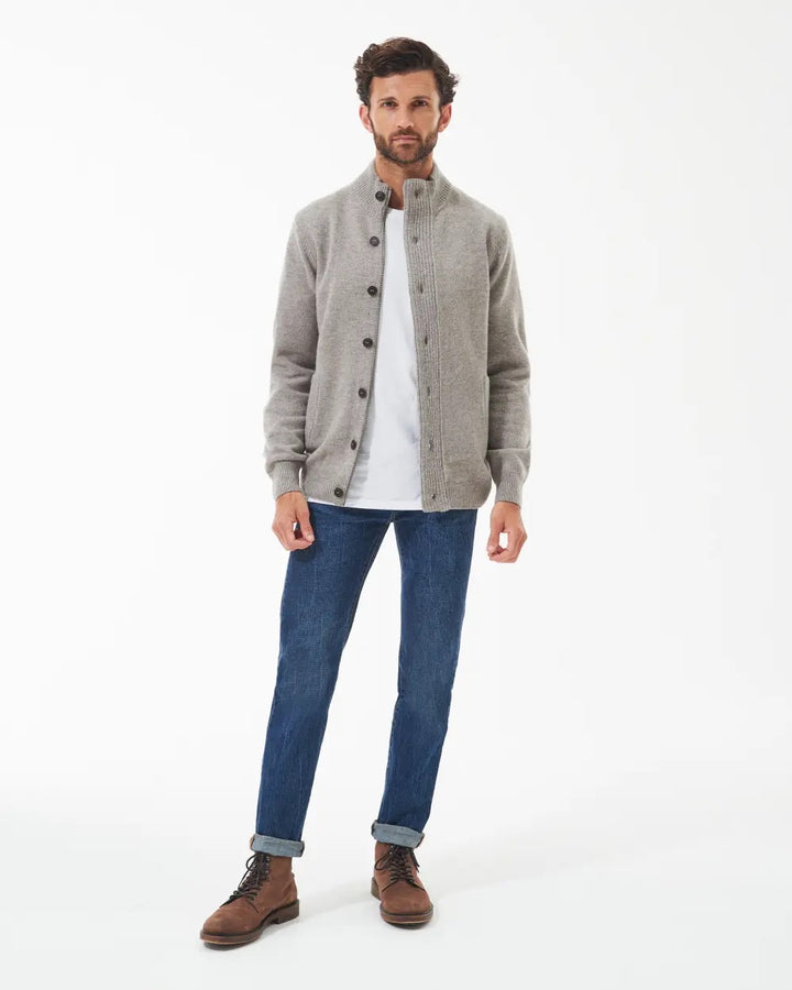 Essent Patch Zip Through Knitted Jumper  New Stone