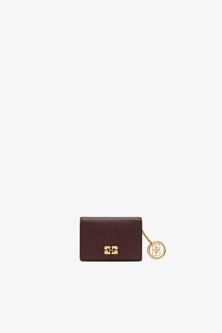 Ganni Card Holder w/Flap, Grained  Chicory Coffee