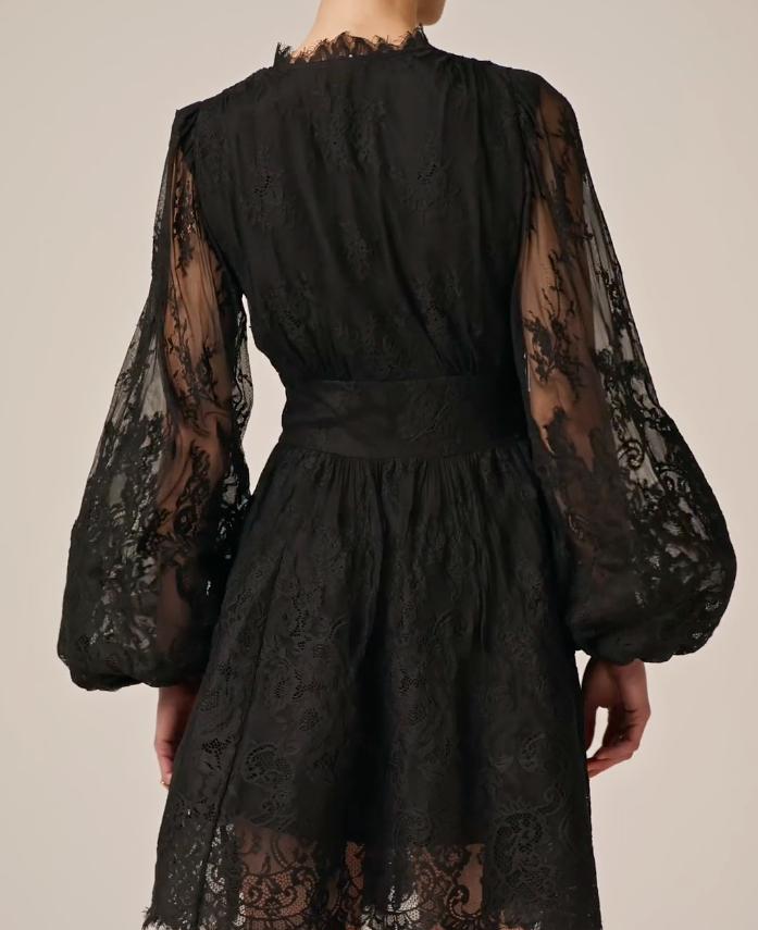 LACE V-NECK DRESS  Black